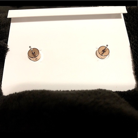 HP π₯³ MICHAEL KORS Rose Gold Tone Stud Earrings With MK Logo & Clear Rhinestones - Picture 9 of 9